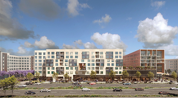 rendering of residential and retail buildings at sdsu mv